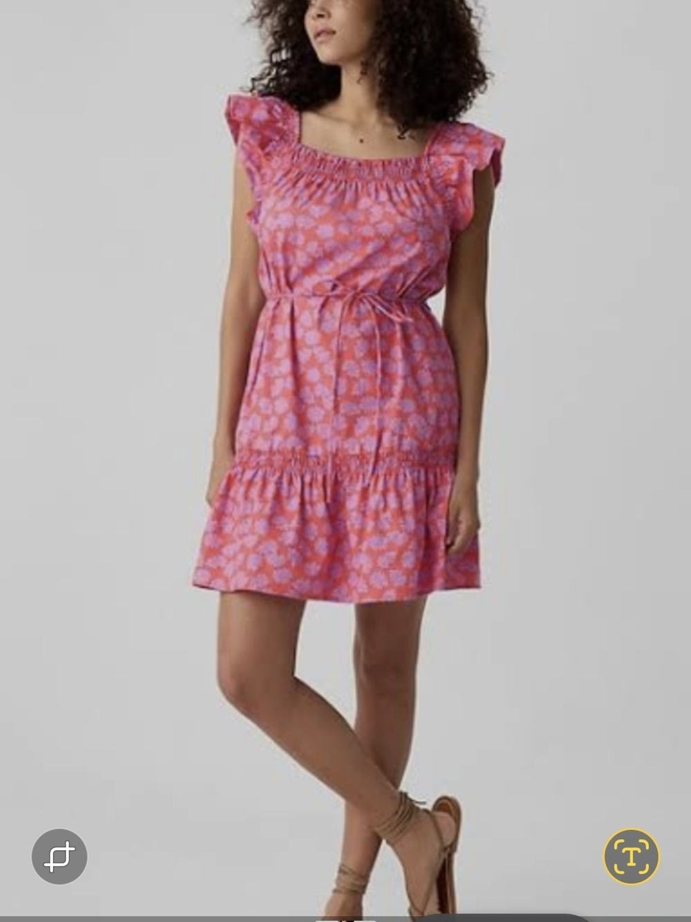 GAP Pink Floral Tie-Waist Ruffle Mini Dress